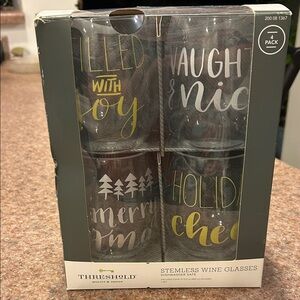 Holiday Stemless Wine Glasses Set of 4